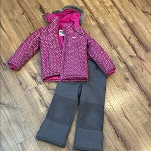Oshkosh pink and grey snow suit.